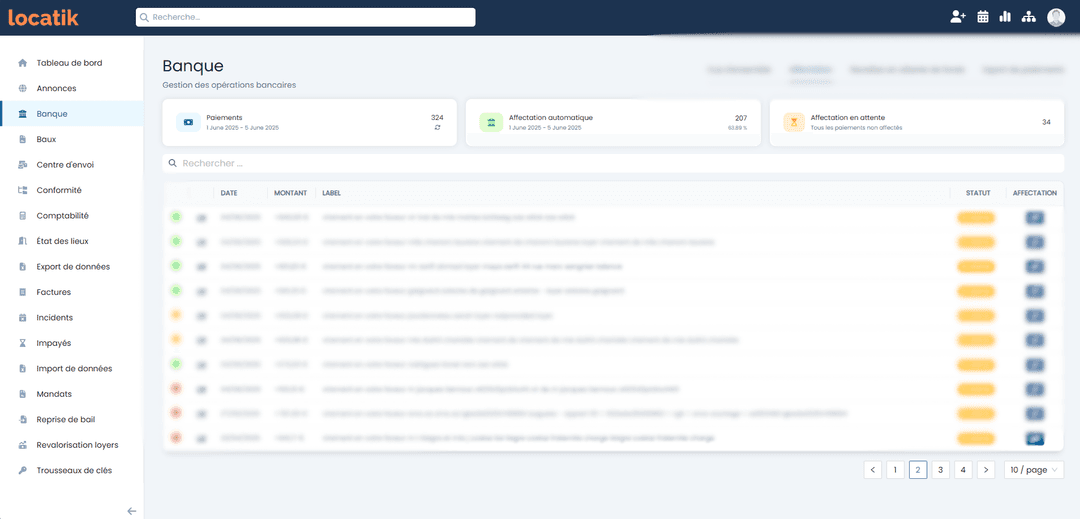 Interface Locatik - Dashboard de gestion locative